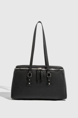 Korean Style Double Zipper Shoulder Bag – Large Capacity Square Box Handbag for Women, Trendy Commuting Accessory