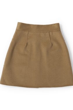Korean Style Elegant Solid Color Woolen Short Skirt with Metal Buckle and Pockets for Women - Autumn Fashion