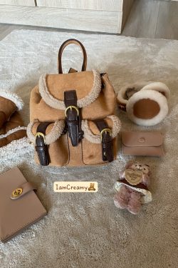 Korean Style Handmade Teddy Bear Mini Backpack - Versatile Suede Plush Double Shoulder Bag for Y2K Fashion