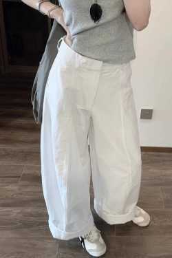Korean Style High-Waisted Loose-Fit White Cargo Wide-Leg Pants for Women - 2025 Summer Floor-Length Trousers