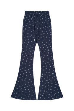 Korean Style High-Waisted Smiley Face Flared Pants for Women, Slimming Elastic Casual Yoga Bell-Bottom Trousers