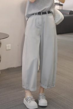Korean-Style High-Waisted Solid Color Jeans for Women - Trendy Slimming Cropped Pants for Summer 2025 Fashion