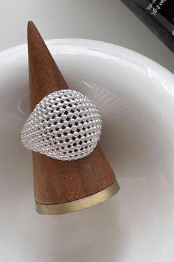 Korean-Style Hollow Mesh Large Ball Ring for Women - Cool Minimalist High-End Finger Accessory 2025