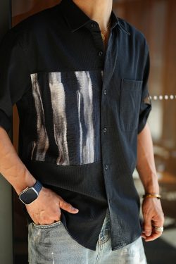 Korean Style Light Luxury Color-Block Short Sleeve Shirt for Men - Trendy Summer Spliced Lapel Top