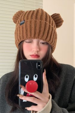 Korean Style Little Bear Ear Knitted Wool Hat for Women - Warm, Cold-Resistant, Versatile Autumn & Winter Fashion Accessory