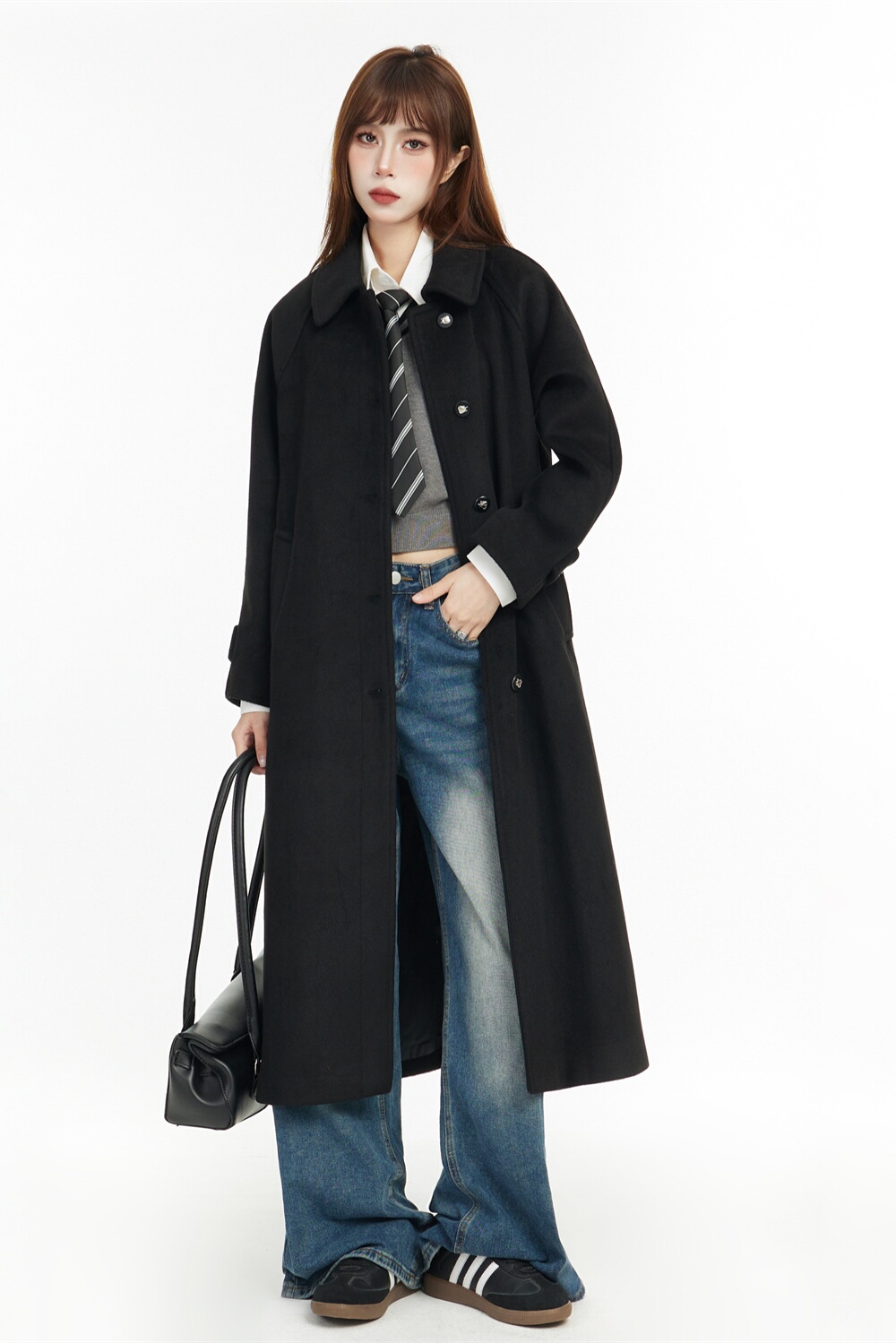 Korean Style Long Woolen Coat for Women, Waist-Cinching Slimming Fit, Perfect for Autumn and Winter, Spring 2025 Fashion