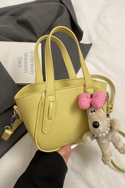 Korean Style Lychee Pattern Tote Bucket Bag for Women, 2025 Small Niche Design, Handheld Shoulder Crossbody Bag