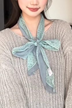 Korean-Style Matcha Mint Green Mesh Silk Scarf - Elegant Long Thin Neck Accessory for Spring and Summer