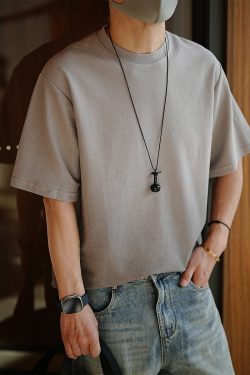 Korean-Style Minimalist Washed Gradient Short Sleeve T-Shirt for Men - Trendy Summer Solid Color Half Sleeve Round Neck Top