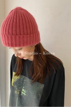 Korean Style Multi-Color Wide Ribbed Angora Rabbit Hair Yarn Hat for a Cozy, Fashion-Forward Look