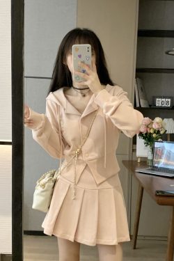 Korean Style Pink Slim-Fit Casual Hoodie and Skirt Two-Piece Set for Women - Versatile Spring Fashion Outfit