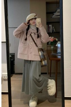 Korean Style Pink Woolen Coat for Women with Cute Doll Collar - Slimming Design for Autumn and Winter Fashion