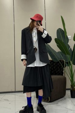 Korean Style Pleated Striped Asymmetrical Midi Skirt for Women - European Spring Summer Fashion Casual Design