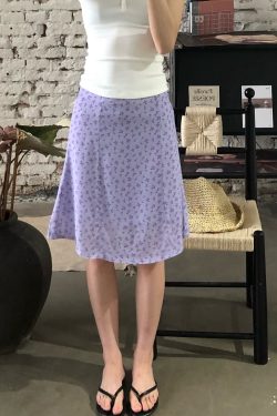 Korean Style Purple Floral Artistic Half-Length Skirt - Versatile Summer Dress for Women