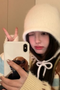 Korean Style Rabbit Fur Plush Pom-Pom Knitted Wool Hat for Women - Warm Autumn Winter Ear Protection & Versatile Fashion Accessory