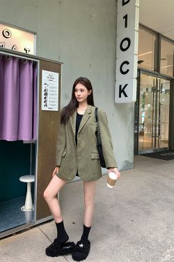 Korean Style Retro Houndstooth Wool Suit Jacket for Women - High-End Autumn Winter Short Coat
