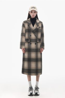 Korean-Style Retro Plaid Double-Sided Cashmere Coat for Women - High-End Long Woolen Overcoat for Autumn and Winter 2025