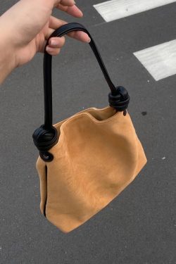 Korean Style Retro Suede Color-Block Bucket Tote Bag for Women - Large Capacity Spring/Summer 2025 Fashion Accessory