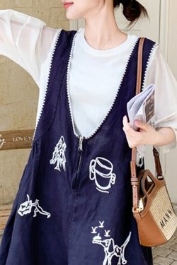 Korean Style Short-Sleeve Top with Embroidered Suspenders Set for Women, Summer 2025 Two-Piece Outfit for Petite Figures