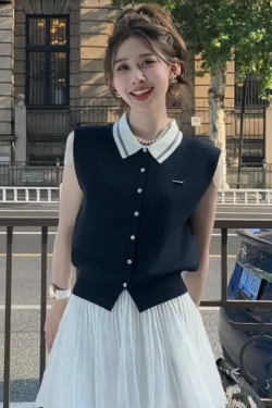 Korean-Style Sleeveless Knitted Polo Top for Women - Summer College Fashion, Slimming and Stylish Vest
