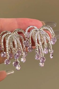 Korean-Style Sparkling Purple Fireworks Tassel Earrings, Exquisite & Luxurious Women's Jewelry, Personalized Statement Accessories