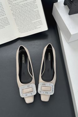 Korean-Style Square-Toe Buckle Flats for Women - Trendy Spring Autumn Commuter Shoes, Vintage-Inspired Grandma Flats