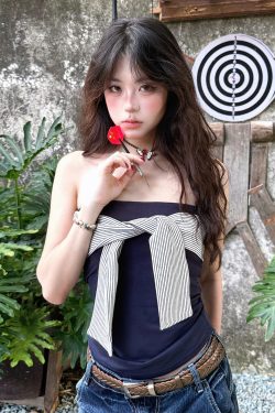 Korean Style Strapless Lace-Up Tank Top - Summer Slim Fit Patchwork Sleeveless T-Shirt for a Flattering Look