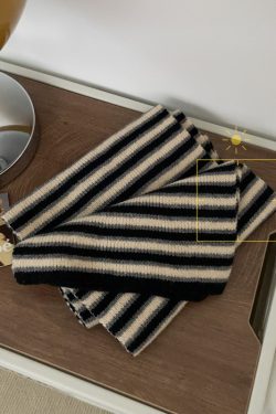 Korean-Style Striped Knitted Wool Scarf for Winter 2024 - Versatile Fashionable Neck Warmer in College Style