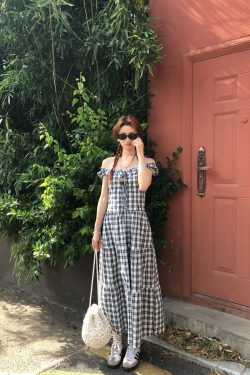 Korean Style Summer Plaid Tie Dress - Slimming Casual Look for Effortless Chic