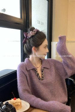 Korean-Style V-Neck Sweater for Women - Soft and Cozy Lazy Design Top, Trendy 2025 Fashion Essential