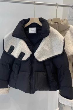 Korean Style Women's Short Down Jacket with Spliced Lamb Wool, 80% Duck Down, Perfect for Autumn and Winter Fashion