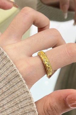Korean Vintage Diamond-Studded Gold-Plated Silver Ring for Women, Adjustable Open Ring, Trendy High-End Fashion Accessory