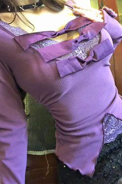 Lace Embroidery Knitted Sweater for Women - Hot Girl V-Neck Long Sleeve Slim Fit Top in Purple for Autumn Winter Fashion