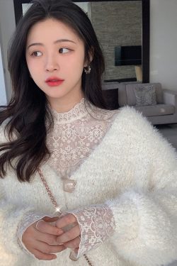 Lace Fleece Mesh Undershirt - Stylish Autumn Winter Half-High Collar White Long Sleeve Top for Women - Y2K Fashion