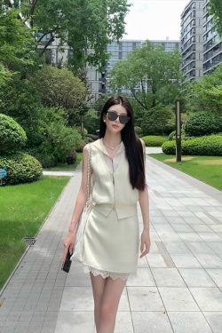 Lace Splicing Vest and Skirt Set - Elegant Relaxed Two-Piece Outfit for Summer, Perfect for Y2K and 90s Style