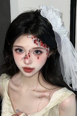 Lace Veil Hairpin and Gothic Rose Bell Necklace Set - Halloween Hair Accessories for Girls, Lolita Cosplay, and Eye Mask Style