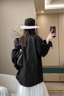 Lapel Button Puff Sleeve All-Cotton Casual Shirt for Women - Versatile Spring Autumn Fashion in European Style