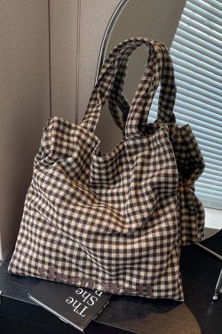 Large Capacity Plaid Canvas Bag for Women, Casual Shoulder Tote for Shopping, Class, and Commuting - 2025 New Style
