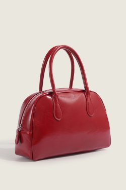 Large Capacity Red Bowling Bag - High-End PU Tote for Weddings & Daily Use, Chic Handheld Boston Style for Women