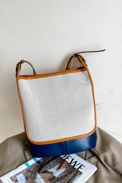 Large Capacity Retro Color-Blocking Bucket Bag - 2025 Summer Shoulder Crossbody Canvas Bag for Women