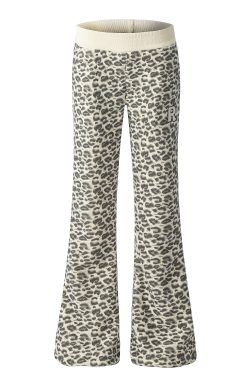 Leopard Print Fleece-Lined Micro-Flare Pants for Women, Slim Fit Casual Bell-Bottom Wide-Leg Trousers, Winter Fashion Essential