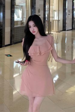 Light Luxury Chiffon Ruffled Sleeveless Dress - Waist-Defined Short Skirt for Vacation Style - Trendy Women's Summer Fashion