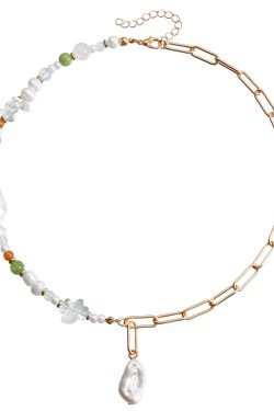 Light Luxury Colorful Beaded Necklace Set with Faux Pearl and Chain, European American Fashionable Accessory for Stylish Outfits