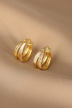 Light Luxury French-Style Gold Double Hoop Earrings for Women, Unique Minimalist Design, Versatile Fashion Ear Clips, Elegant Accessories