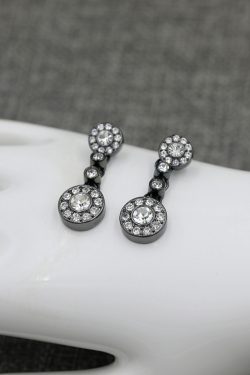 Light Luxury Sparkling Gemstone Earrings, Textured Water Drill Ear Pendants, Hypoallergenic Black Jewelry, Korean Style Accessories