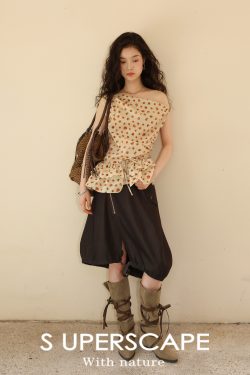 Lightweight Breathable Orange Floral Print Off-Shoulder Lace Knot Waist Top - Pure Cotton Summer Style