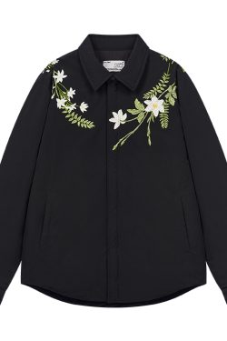 Lightweight Floral Embroidery Cardigan Jacket with Minimalist Collar - Stylish Layering Piece for 90s and Y2K Fashion Enthusiasts