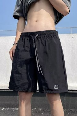Lightweight Quick-Dry Men's Shorts with American Embroidery - Trendy Casual Mid-Length Five-Point Shorts for Summer Sports