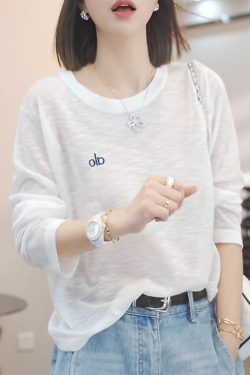 Lightweight Sheer Long Sleeve T-Shirt for Women, Hollow Sun Protection Cover-Up, Summer 2025 Fashion Top