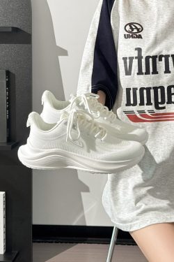 Lightweight White Women's Sneakers - Breathable Ultra-Soft Shock-Absorbing Casual Shoes, Minimalist Summer Dad Style